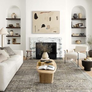 Loloi Layla Collection LAY-13 Antique/Moss 2'-3" x 3'-9" .13" Thick Accent Rug, Soft, Durable, Vintage Inspired, Distressed, Low Pile, Non-Shedding, Easy Clean, Printed, Living Room Rug